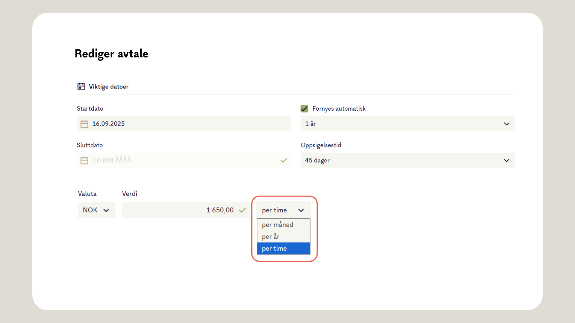 Avtaleverdi per time