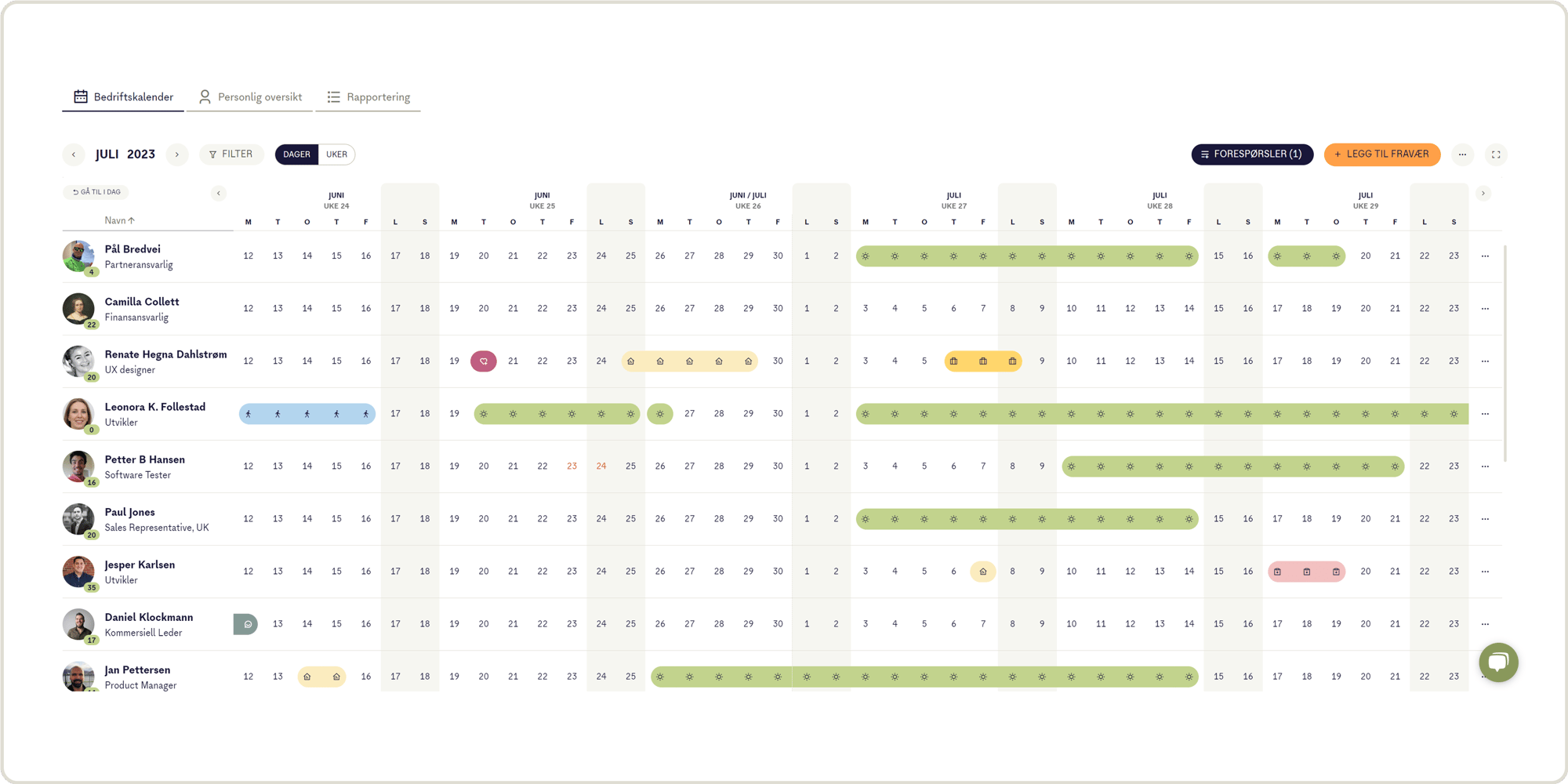 ferie og fraværskalender i Adminkit