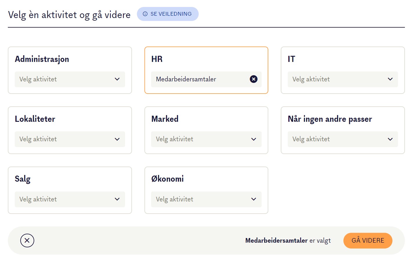 velg aktivitet til protokoll